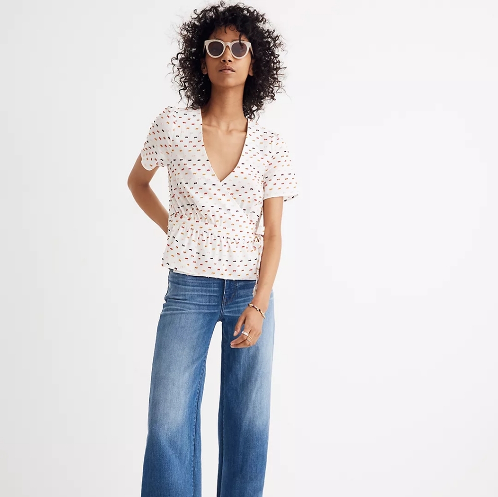 Madewell Ruffle-Hem Wrap Top in Clipdot size XXS